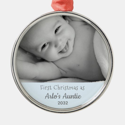 Auntieの第1回クリスマスパーソナライズされた名写真 メタルオーナメント (正面)