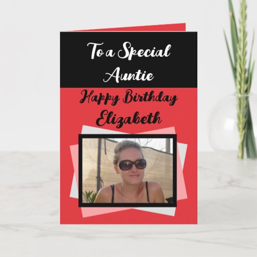 Auntie写真名red black birthday カード (正面)