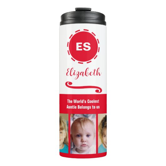 Auntie名前を追加するフォトコラージュ白い赤 タンブラー (正面)
