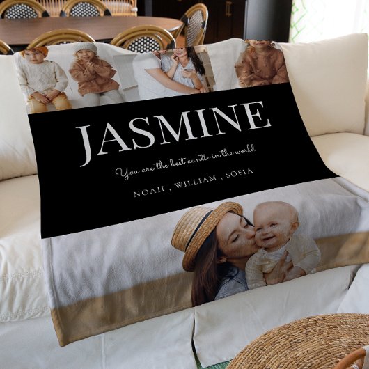 Auntie白黒モードタイポグラフィ4写真 フリースブランケット