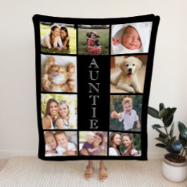 Auntie 10フォトコラージブラック シェルパブランケット