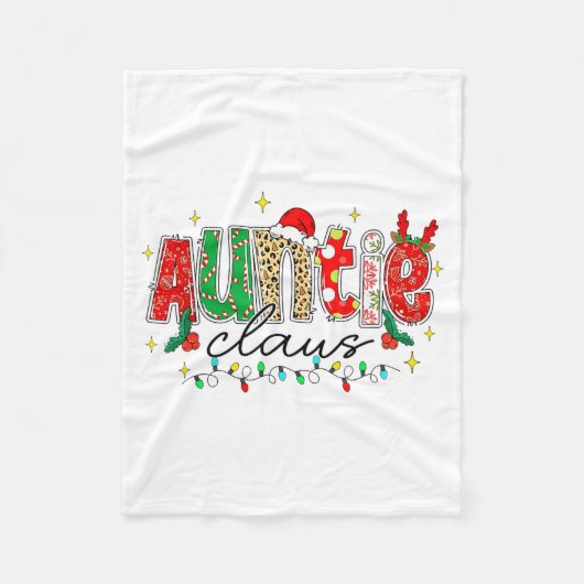 Auntie Claus Aunt Christmas Lights Pajama Family M フリースブランケット (正面)