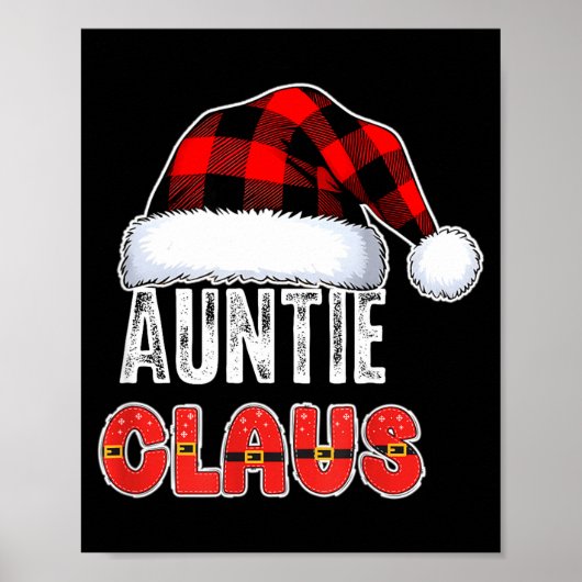 Auntie Claus Buffalo Plaid Red Santa Hat Christmas ポスター (正面)