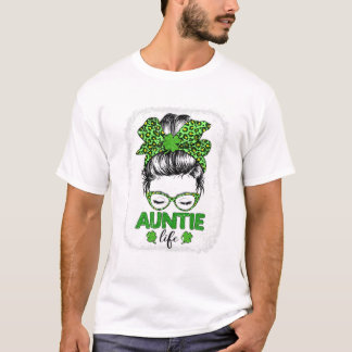 Auntie Clover Messy Bun Leopard Tシャツ