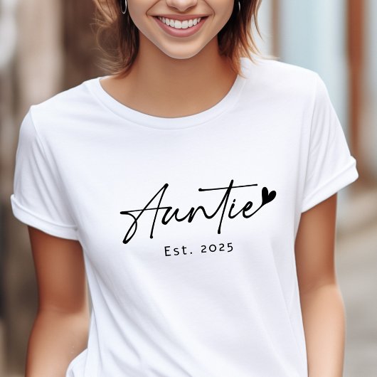 Auntie Est Year手書きスクリプトハート Tシャツ