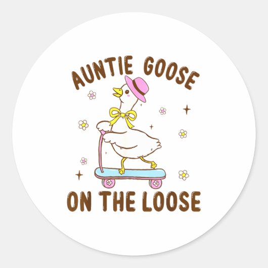 Auntie Goose On The Loose Funny Birthday Matching  ラウンドシール (正面)