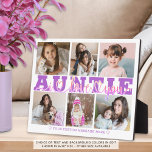 AUNTIE I Love You 6 Photo Collage Purple Pink 8x10 フォトプラーク<br><div class="desc">6人の写真を持つ姪や甥の叔母のための記念写真コラージュ8x10の表示を作成し、タイトルAUNTIEは編集可能な紫色に手書きのスクリプトとハートのタイポグラフィI LOVE YOUデザインオーバーレイとあなたの文字とパーソナライズされたしモダンてカスタムLOVE YOU。アシスタンス：救済デザインの変更やカスタマイズ、色の変更、サイズ変更、他の製品へのデザインの転送など連絡、Zazzle Chat MESSAGEタブでデザイザのBEFORE ORDERINGまたは電子メールmakeitaboutyoustore@gmail.comを使用して行う。</div>