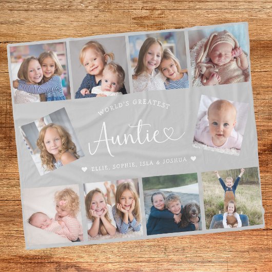 Auntie Photo Collage Script Cute Heart Modern フリースブランケット