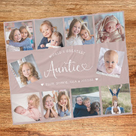 Auntie Photo Collage Script Cute Heart Modern フリースブランケット