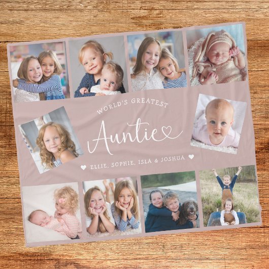 Auntie Photo Collage Script Cute Heart Modern フリースブランケット
