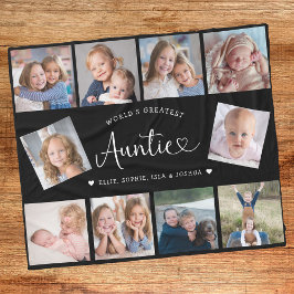 Auntie Photo Collage Script Cute Heart Modern フリースブランケット