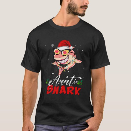 Auntie Shark Santa Hat Ugly Christmas Lights Girl Tシャツ (正面)