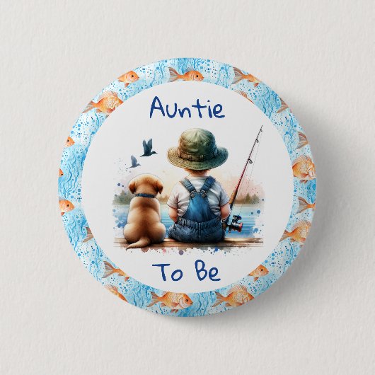 Auntie to be | 魚釣りをテーマにしたベビーシャワー 缶バッジ (正面)