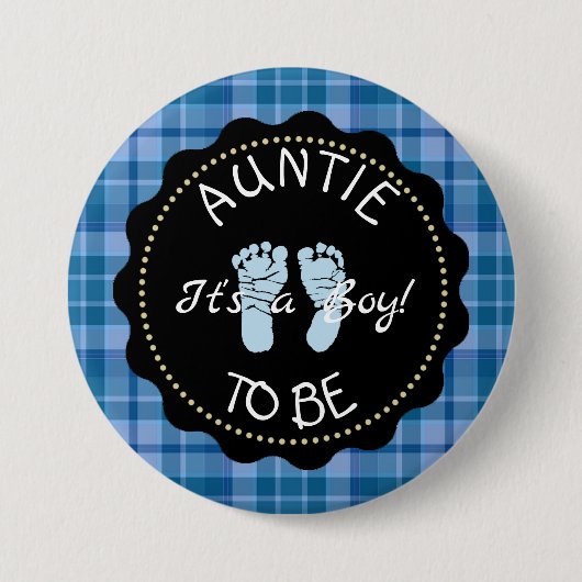 AUNTIE to be Blue Plaidベビーシャワーボタン 缶バッジ (正面)