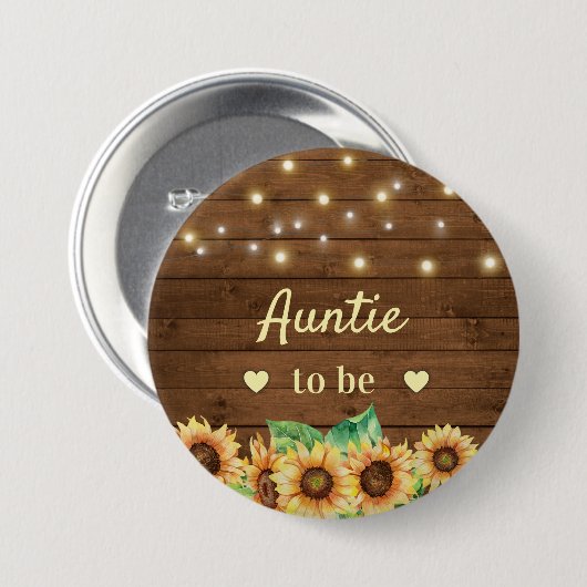 Auntie to be New Aunt Rustic Sunflower Baby Shower 缶バッジ (正面&裏面)