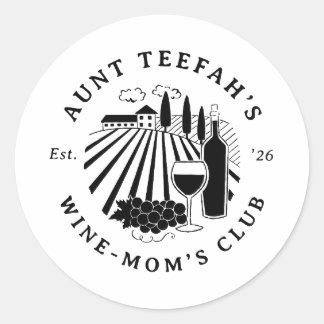 Auntie's Wine Club For Moms T-Shirt - Black ラウンドシール
