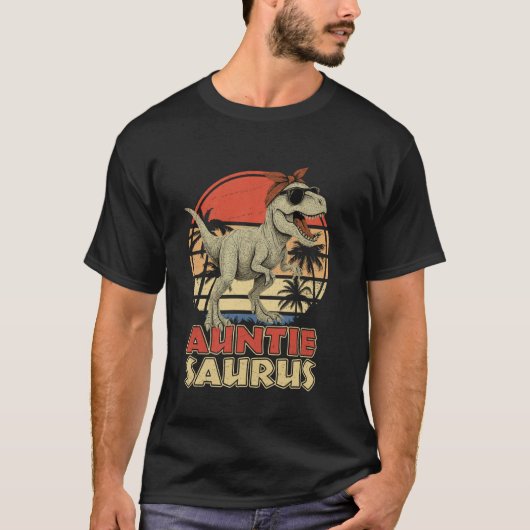 Auntiesaurus Dinosaur Funny Retro Sunset Cool Aunt Tシャツ (正面)