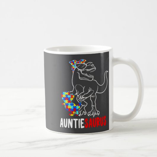 Auntiesaurus T Rex Dinosaur Autism Awareness Aunti コーヒーマグカップ (右)