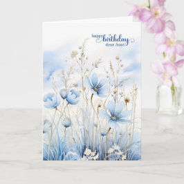 Aunt's Birthday Blue Watercolor Wildflowers カード