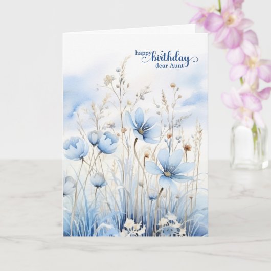 Aunt's Birthday Blue Watercolor Wildflowers カード (蘭)