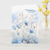 Aunt's Birthday Blue Watercolor Wildflowers カード (黄色い花)
