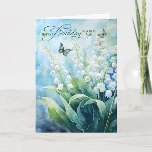 Aunt's Birthday Lily of the Valley with Butterfly カード (正面)