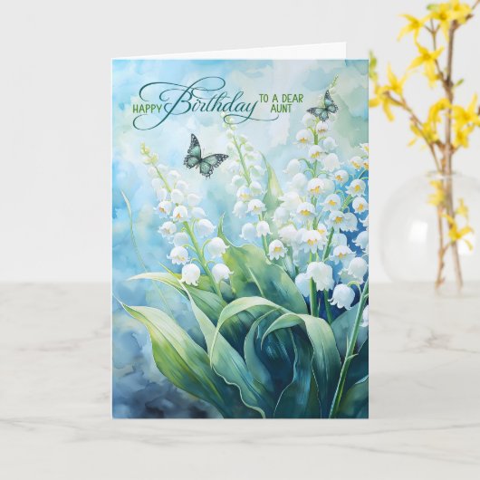 Aunt's Birthday Lily of the Valley with Butterfly カード (黄色い花)