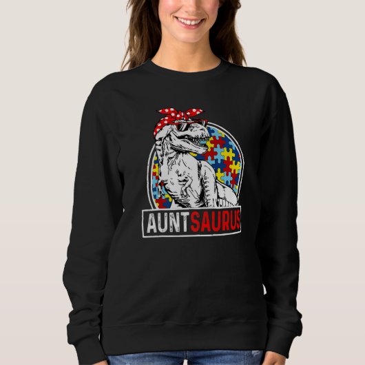 Auntsaurus Rex Dinosaur Autism Aunt Saurus Family スウェットシャツ (正面)