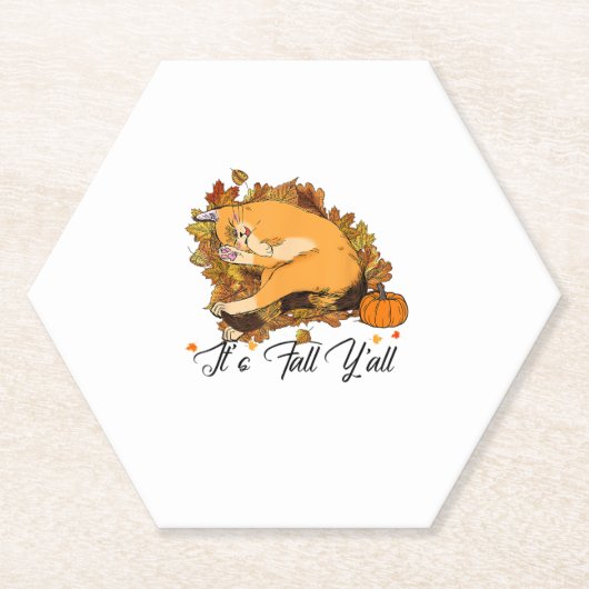 Auntun Cat秋Y'all Pumpkins Autumn Hallow ペーパーコースター (正面)