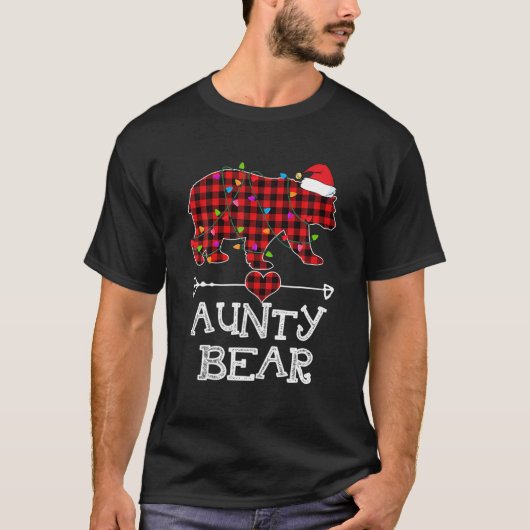 Aunty Bear Christmas Pajama Red Plaid Buffalo Fami Tシャツ (正面)
