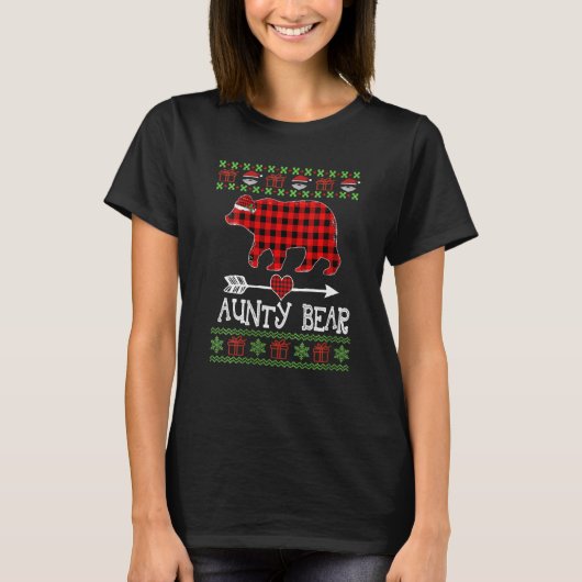 Aunty Bear Santa Red Plaid Family Pajamas For Chri Tシャツ (正面)