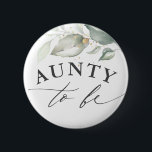 Aunty to be – 水彩緑の赤ちゃんシャワー 缶バッジ<br><div class="desc">水の色葉の赤ちゃんシャワーボタン</div>