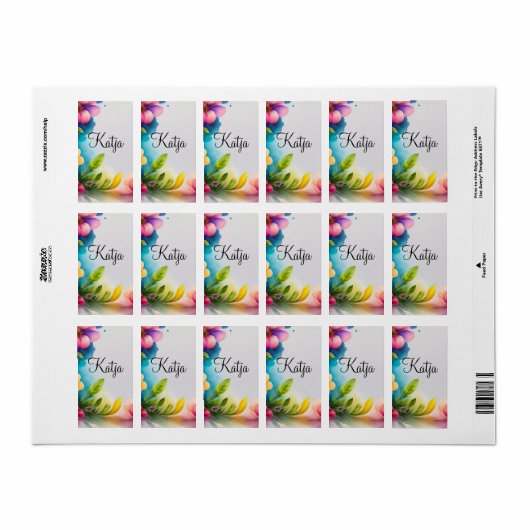Auqarell Blumen bunt ラベル (フルシート)