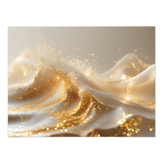 Aura of Gold – Elegant White & Gold Abstract Wall  フォトプリント (正面)