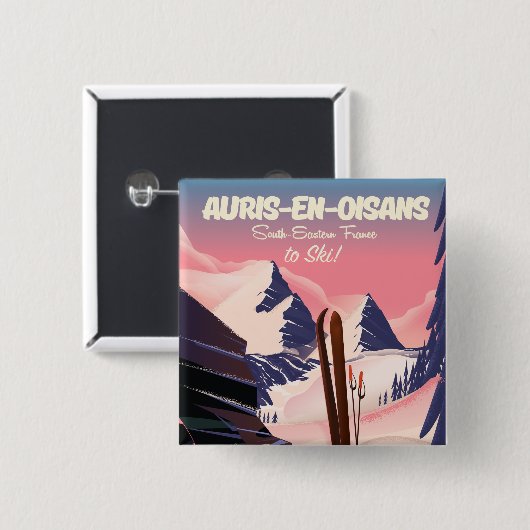 AURIS-EN-OISANS フランス スキーポスター 缶バッジ (正面&裏面)