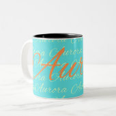 Auroraの繰り返し名のパターン ツートーンマグカップ (正面左)