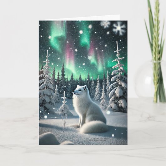 Aurora Borealis Arctic Fox Aurora Wintery Woodland シーズンカード (正面)