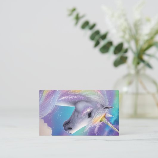 Aurora Borealis Fantasy Rainbow Glitter Unicorn 名刺 (スタンド正面)