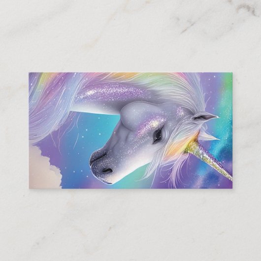Aurora Borealis Fantasy Rainbow Glitter Unicorn 名刺 (正面)