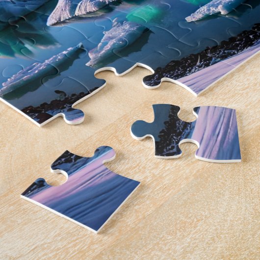 Aurora Borealis Iceland Northern Lights Landscape ジグソーパズル (側面)