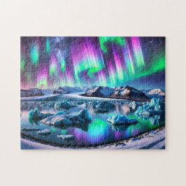 Aurora Borealis Iceland Northern Lights Landscape ジグソーパズル