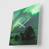 Aurora Borealis | Lofoten Beach Norway スクエア壁時計 (傾斜)