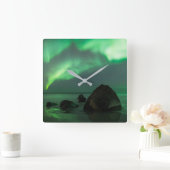 Aurora Borealis | Lofoten Beach Norway スクエア壁時計 (ホーム)