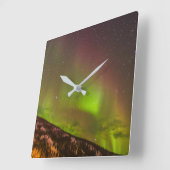 Aurora Borealis | Mountains Fairbanks Alaska スクエア壁時計 (傾斜)