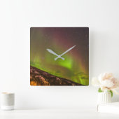 Aurora Borealis | Mountains Fairbanks Alaska スクエア壁時計 (ホーム)