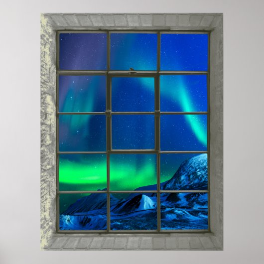 Aurora Borealis Northern Lights Faux Window ポスター (正面)