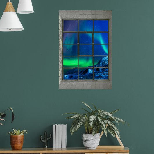 Aurora Borealis Northern Lights Faux Window ポスター (リビング1)