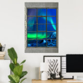 Aurora Borealis Northern Lights Faux Window ポスター (ホームオフィス)