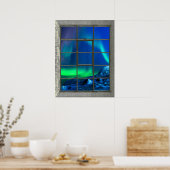 Aurora Borealis Northern Lights Faux Window ポスター (キッチン)