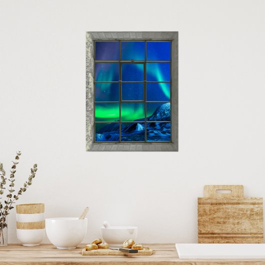 Aurora Borealis Northern Lights Faux Window ポスター (キッチン)